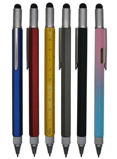 Function Metal Ball Pen with Stylus, Measure Ruler Scales