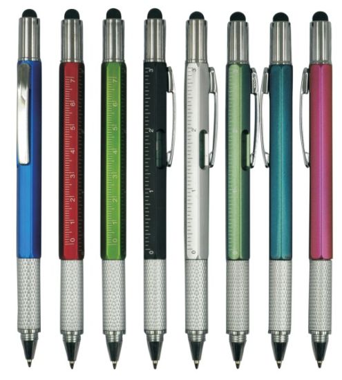 6 in 1 Multifunctional Tool Ballpoint Pen with Stylus, Measure Ruler Scales, Screwdrivers, Spirit Level Gauge