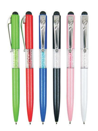 Touch Screen Crystal Plastic Logo Ball Pen with Metal Clip