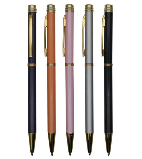 Slim Metal Ball Pen with Logo Laser for Hotel Using with Golden Parts