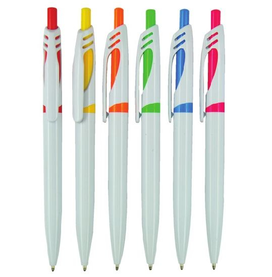 Promotional Gift White Barrel Plastic Ball Pen with Customized Logo