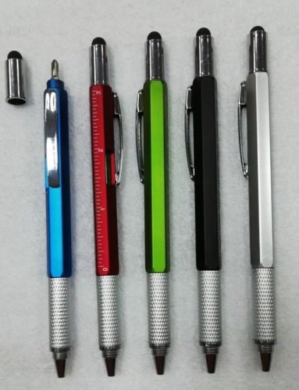 6 in 1 Multifunctional Tool Ballpoint Pen with Stylus, Measure Ruler Scales, Screwdrivers, Spirit Level Gauge